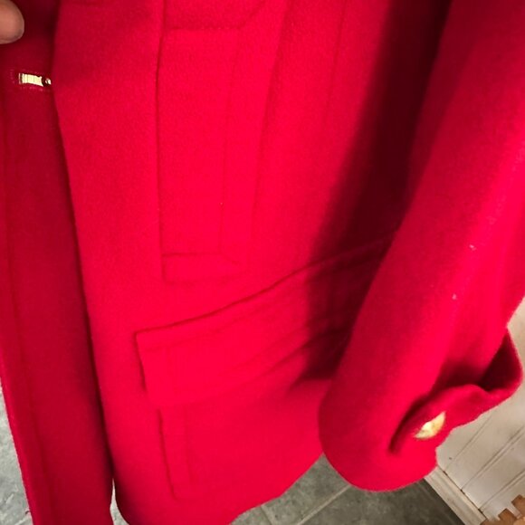 Womens Red Double-Breasted Wool Coat By Via Spiga W/ Gold Buttons Size 14 - Picture 8 of 15